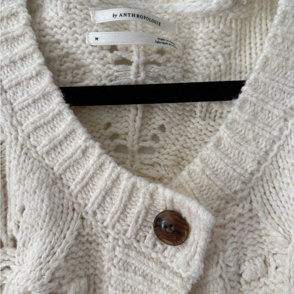 Anthropologie Cream Cable Knit Button-Front Women's Sweater Cardigan - Picture 3 of 9